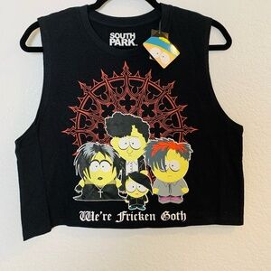 Hot Topic South Park Black Crop Muscle Tank Top Juniors L Goth Kids NEW Comedy